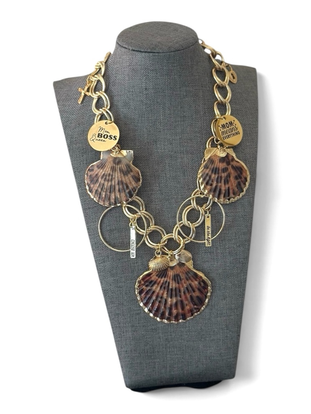 Mom Boss Sea Shell Charm Statement Necklace handcrafted by Tolee Dezigns - Picture 6 of 7